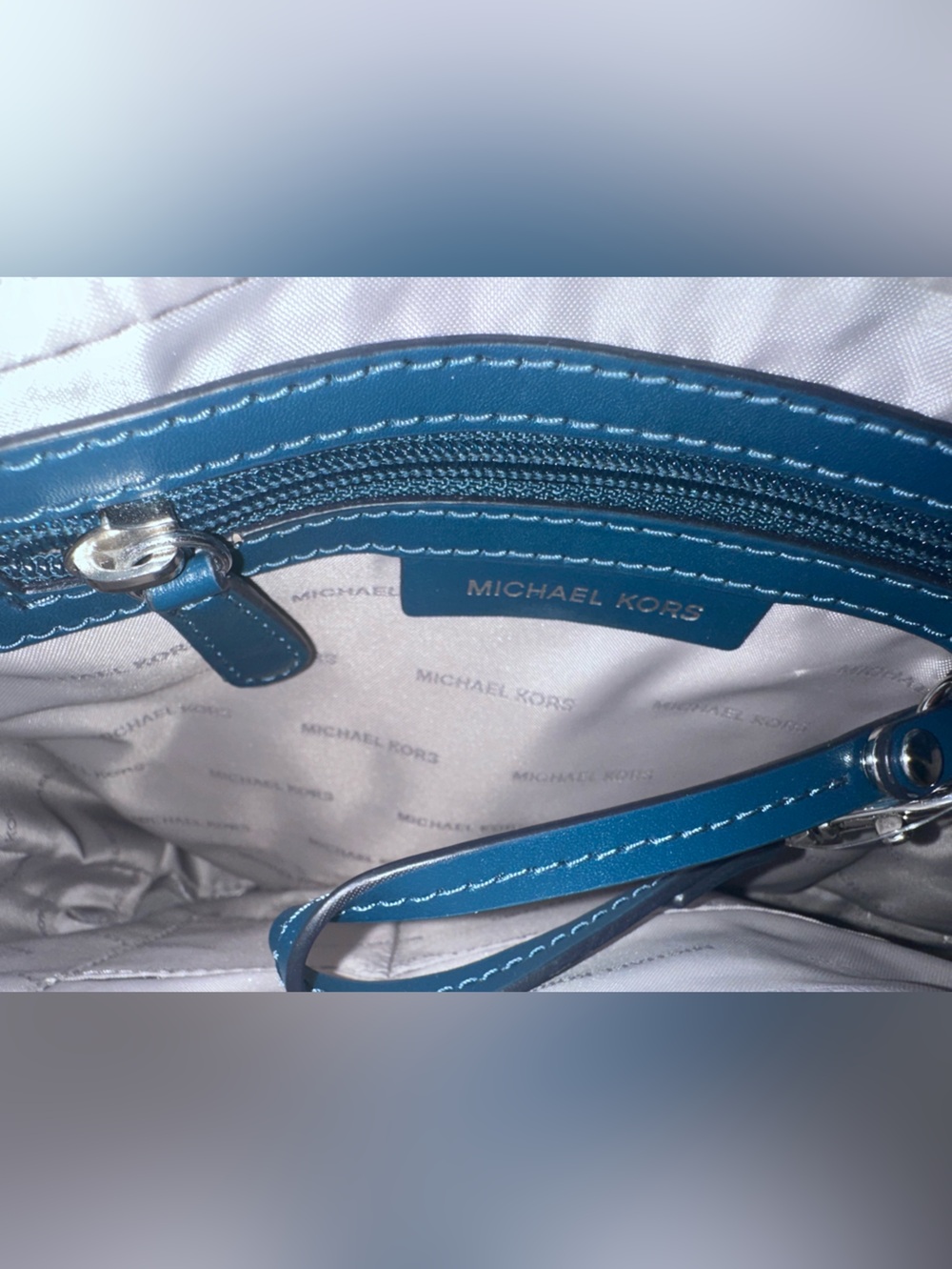Michael Kors Gloria Logo and Leather Swing-pack/Messenger Admiral Navy Blue Teal - Picture 14 of 16